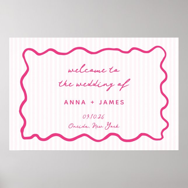Poster Whimsical Pink Hand Drawn Wedding Welcome (Frente)