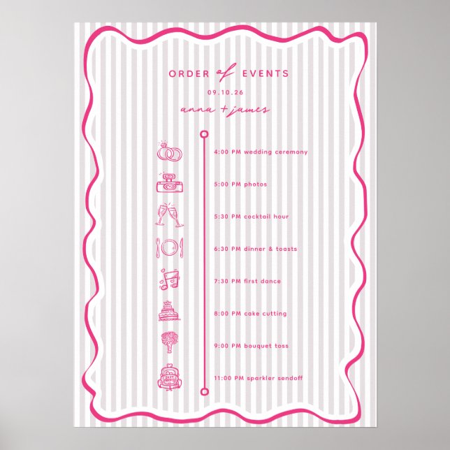 Poster Whimsical Pink Order of Events Timeline (Frente)