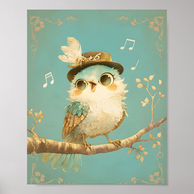 Poster Whimsical Singing Bird Nursery Wall Art  (Frente)