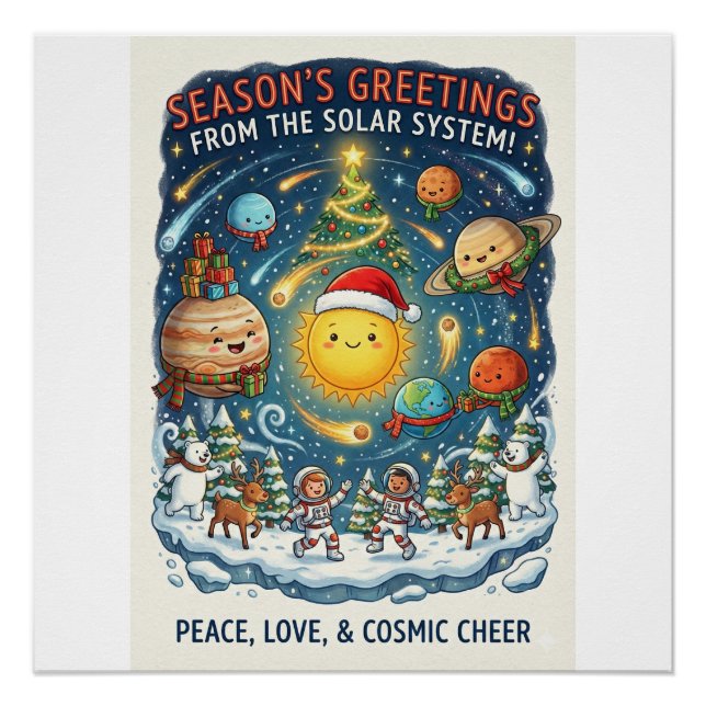 Pôster Whimsical Solar System Christmas Party with people (Frente)