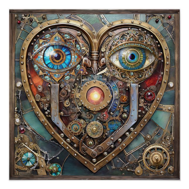 Pôster Whimsical Steampunk Heart I See You I Love You (Frente)