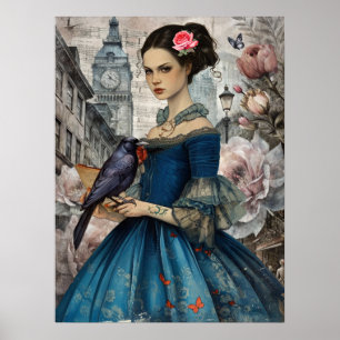 Poster Whimsical Victorian GothGirl & Florals London