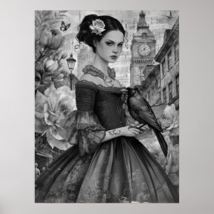 Poster Whimsical Victorian GothGirl & Florals London