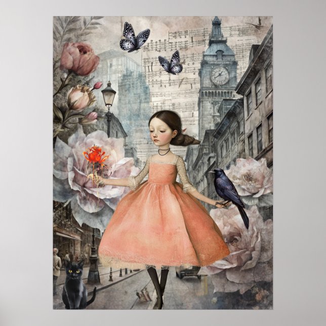 Poster Whimsical Victorian GothGirl & Florals London (Frente)