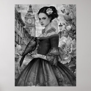 Poster Whimsical Victorian GothGirl & Florals London