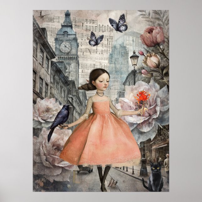 Poster Whimsical Victorian GothGirl & Florals London (Frente)