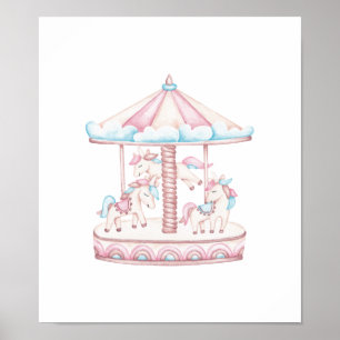 Poster Whimsical Watercolor Carousel Unicorn