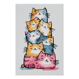 Pôster Whimsical Watercolor Cats Modern