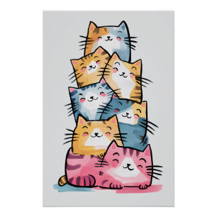Pôster Whimsical Watercolor Cats Modern
