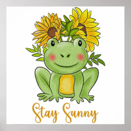 Poster Whimsical Watercolor Frog And Sunflowers 