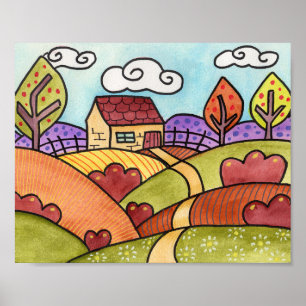 Poster Whimsical Watercolor Scenery