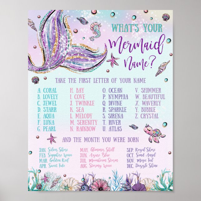 Poster Whimsical What s Your Mermaid Name Birthday Game