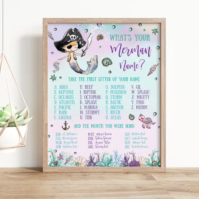 Poster Whimsical What s Your Merman Name Birthday Game