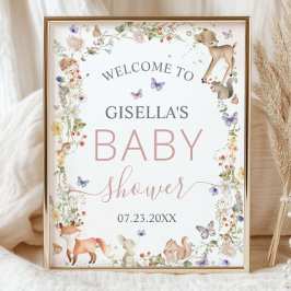 Poster Whimsical Woodland Animals Wildflower Baby Shower