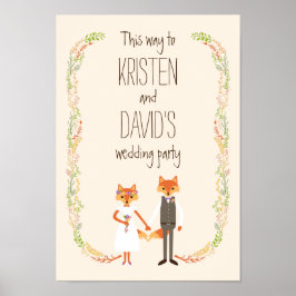 Pôster Whimsical Woodland Foxes Ivory Weding Sign