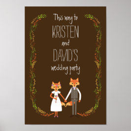Pôster Whimsical Woodland Foxes Weding Sign