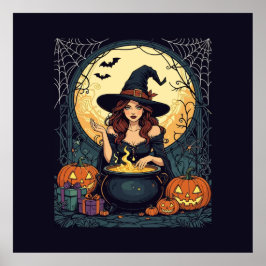 Poster Whimsically Enchanting Witch With Spiders and Jack