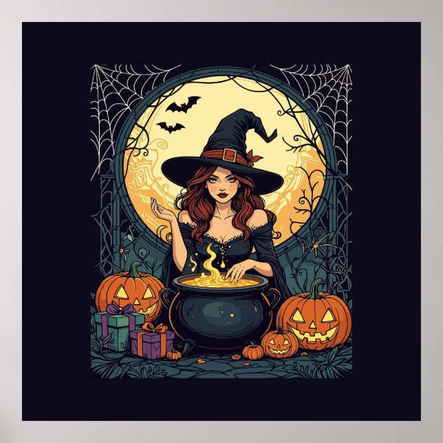 Poster Whimsically Enchanting Witch With Spiders and Jack (Frente)