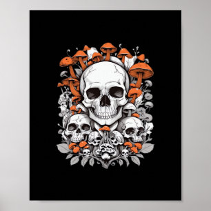 Poster Whimsigoth Skulls & Mushroom Vintage Botanic Ae
