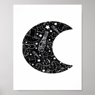Poster Whimsigoth Witch Moon Wicca Kawaii Gótico Tattoo A