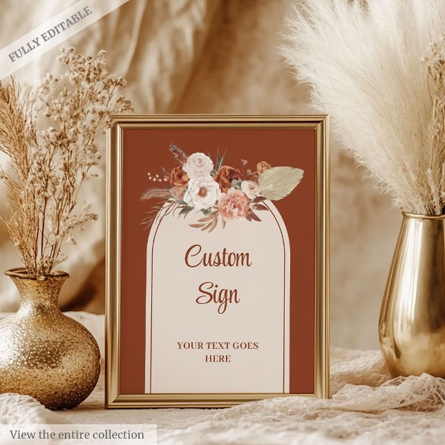 Poster Whimsso Terracotta Pampas Sage Boho Arch Personali (Whimsical Terracotta Pampas Sage Boho Arch Custom Sign)