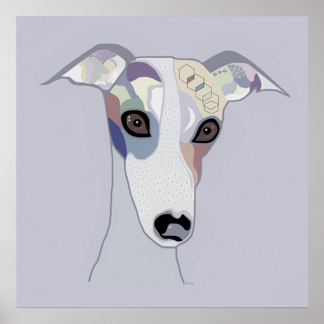 Poster Whippet nas cores de Denim (Frente)