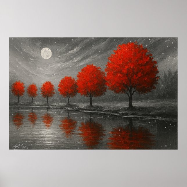 Poster Whispers Beneath the Crimson Moon Landscape (Frente)