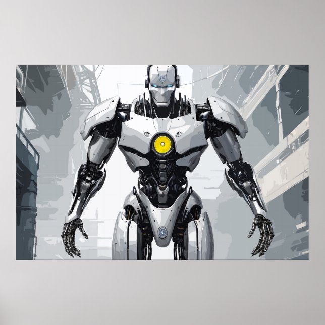 Poster White Armored Cyborg Mecha Sci-Fi Comic Art (Frente)