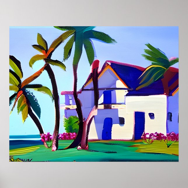 Poster White Beach House Arte Tropical (Frente)