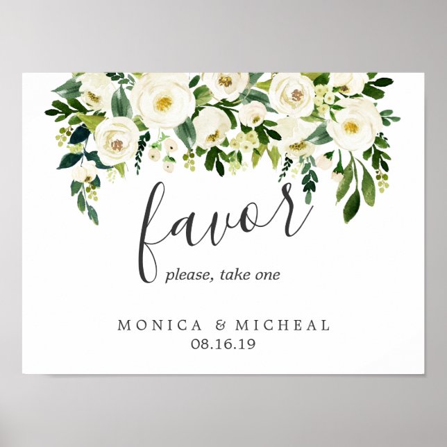 Poster White Bloom | Sinal de Favor de Casamento da Flor (Frente)