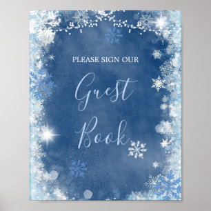 Poster White Blue Winter Snowflake Bridal Book
