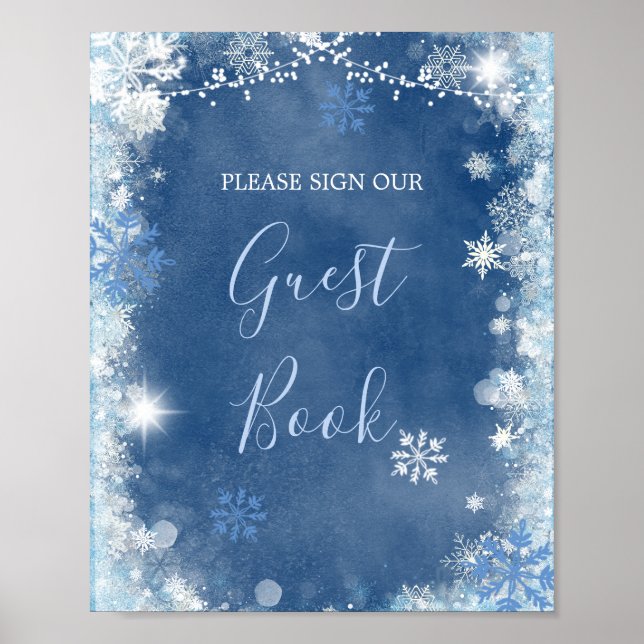 Poster White Blue Winter Snowflake Bridal Book (Frente)