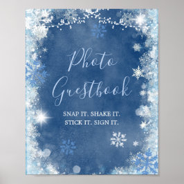 Poster White Blue Winter Snowflake Bridal Photo Guestbook