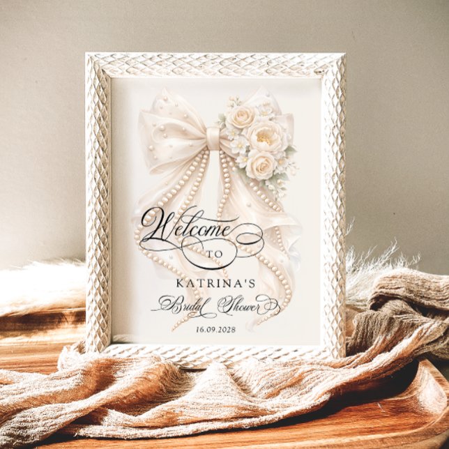 Poster White Bow Bridal Shower Welcome (Criador carregado)