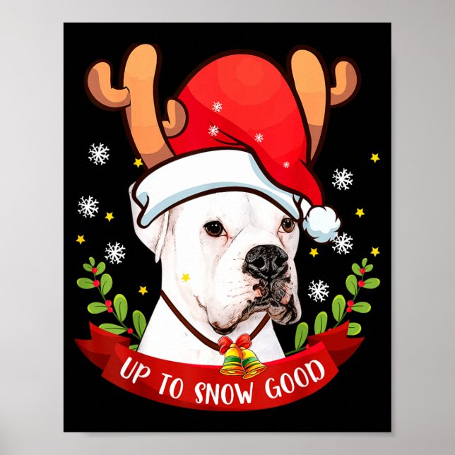 Poster White Boxer Dog Reindeer Christmas Gift Boys Girls (Frente)