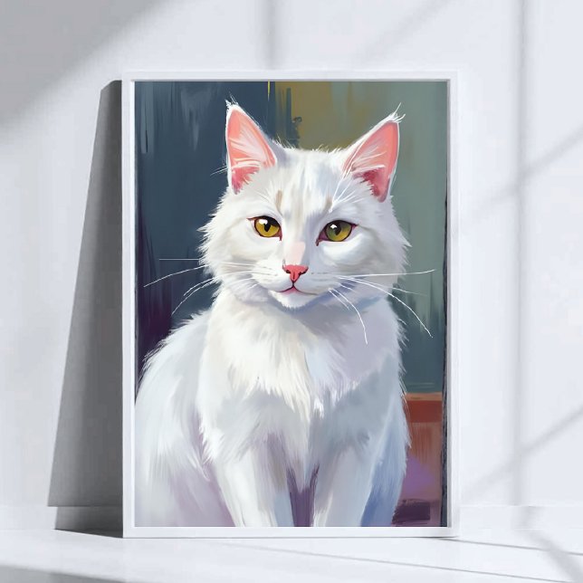 Poster White Cat | Watercolor Cat Pet Painting (Criador carregado)