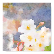White Cherry Blossoms Digital Watercolor Painting