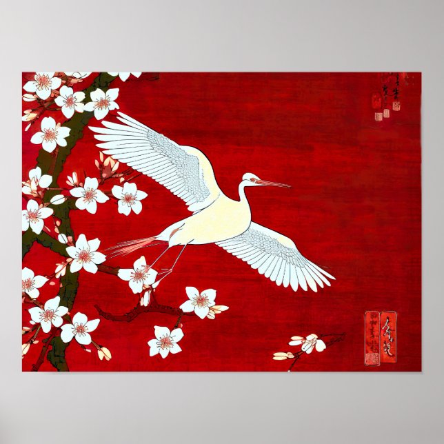 Poster White Crane Chersom Red (Frente)