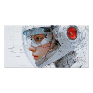 Pôster White cybernetic woman with intricate schematic ci