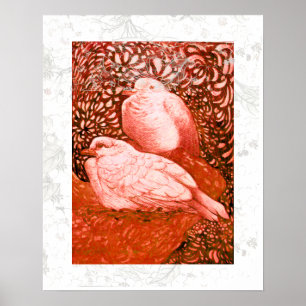 POSTER WHITE DOVES IN RED