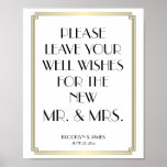 Poster White E Dourada Art Deco Gatsby Guestbook - Sinal<br><div class="desc">Excelente de Deco de Arte Branca e Dourada Gatsby sinal de gestbook de casamento impressão poster com quadro de efeito de ouro e texto preto personalizável - você pode adicionar seu texto, nome da noiva e do noivo e data de casamento. As dimensões do impressão de sinal (poster) são de...</div>