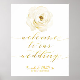 Poster White Floral Dourada Bem-Vindo Ao Nosso Casamento