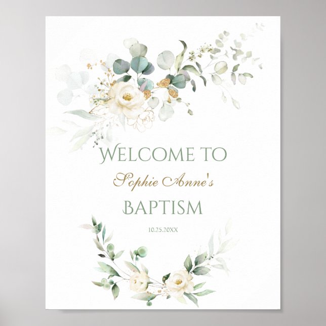 Poster White Floral Greenerescência Baptism Sinal de Boas (Frente)