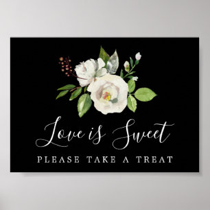 Poster White Floral Love é doce Bar de deserto de casamen