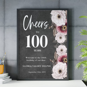 Poster White Floral Saúde para 100º Aniversário de Boas-v
