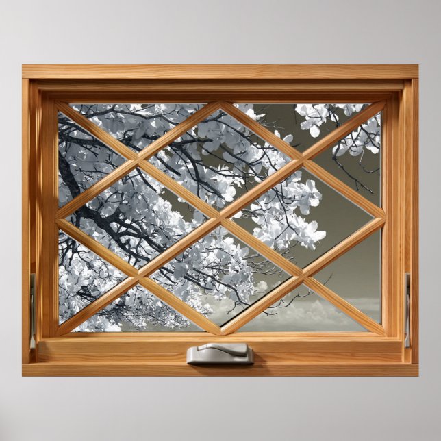 Poster White Flower (Cherry Blossom) Faux, Fake, Window (Frente)