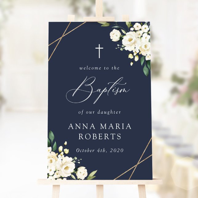 Poster White Flowers, Cream Flowers, Baptism Welcome (Criador carregado)