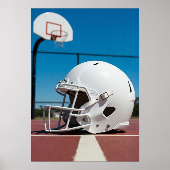 Poster White Football Helmet on Court Line (Frente)