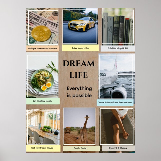 Poster White Frame Photos Vision Board (Frente)