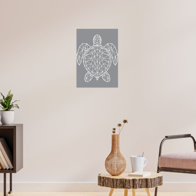 Poster White Geometric Wireframe Sea Turtle (Sala de Estar 3)